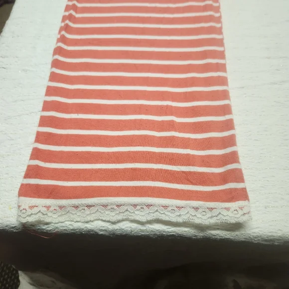 Kathy Ireland Sleepwear Coral and White Stripped wode Leg Pants & Tee Pajama Set - Picture 6 of 9